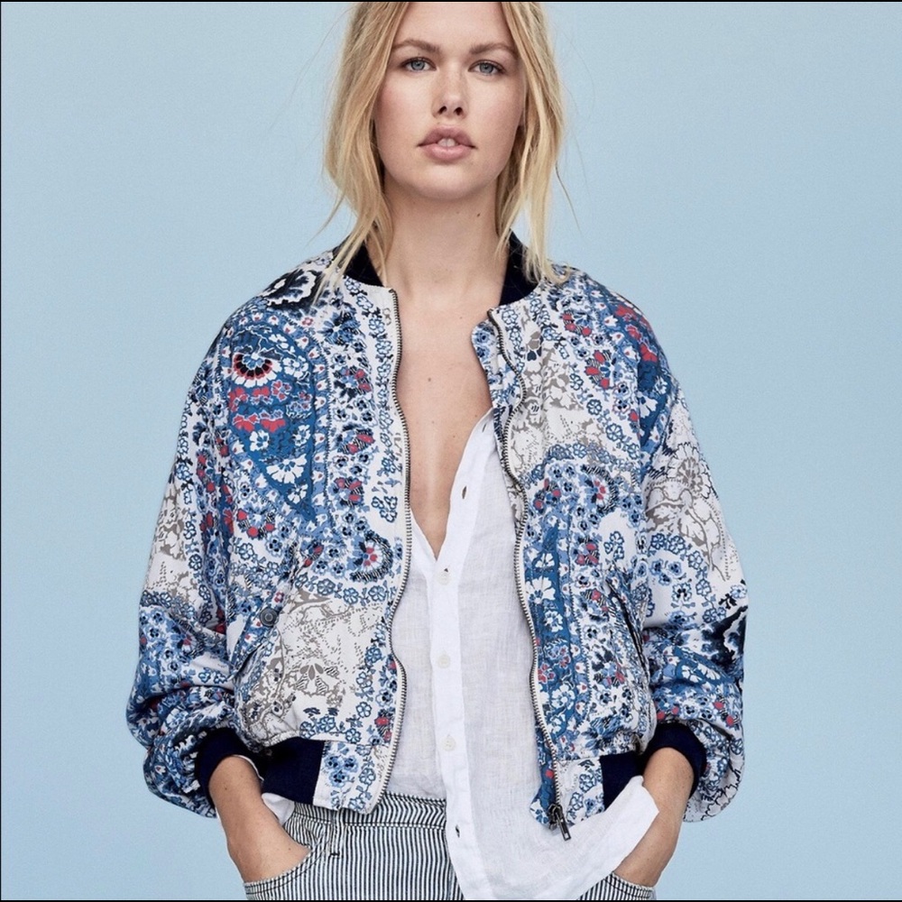Free People Printed Bomber Jacket